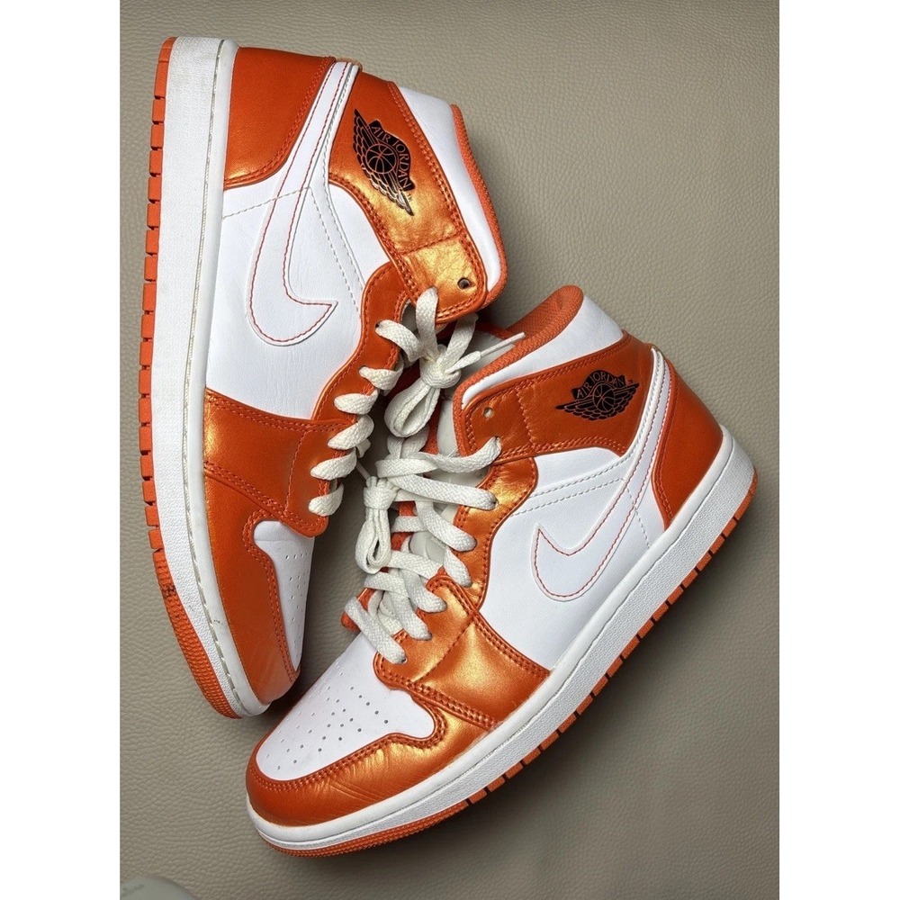 Nike Air Jordan 1 Mid Men's Sneakers Metallic Orange/White, Size 8.5
